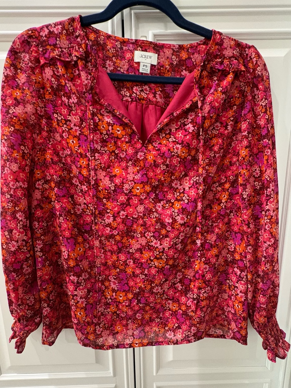 J. Crew Factory Pink Floral Long-Sleeve Blouse